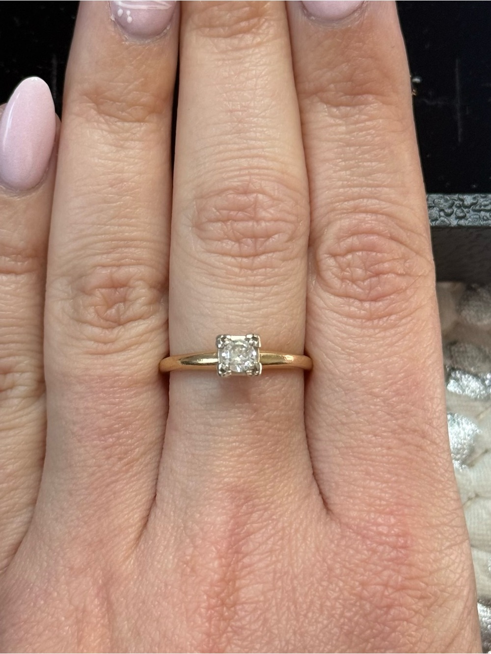 Vintage Two Tone 14k Solitaire Ring